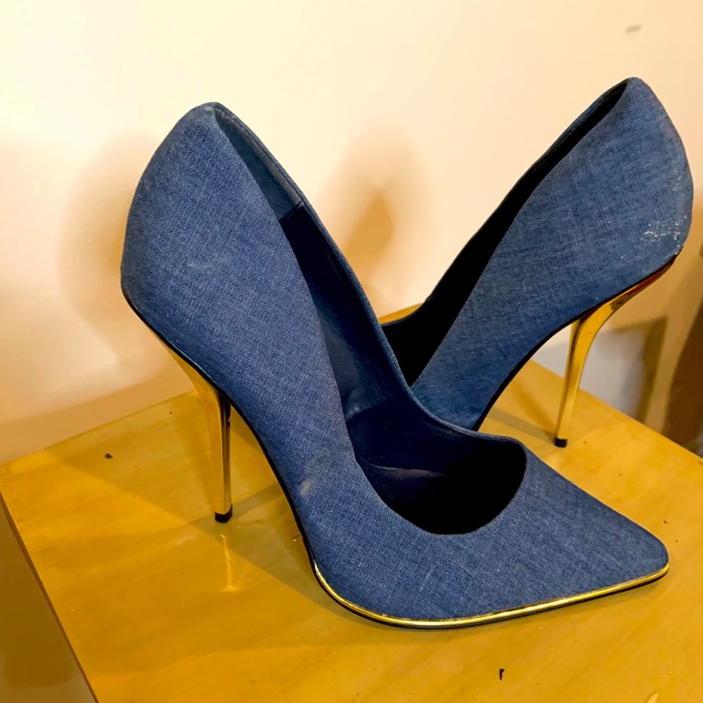 New Denim Pump with Silver Heel